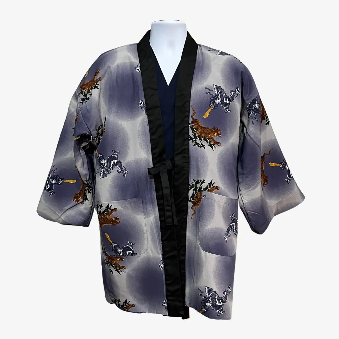 Mens traditional Japanese reversible Hanten coat - Sumo, tiger and dragon print