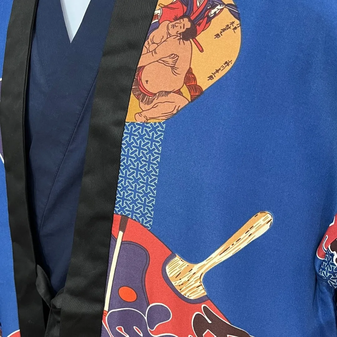 Mens traditional Japanese reversible Hanten coat - Sumo, tiger and dragon print