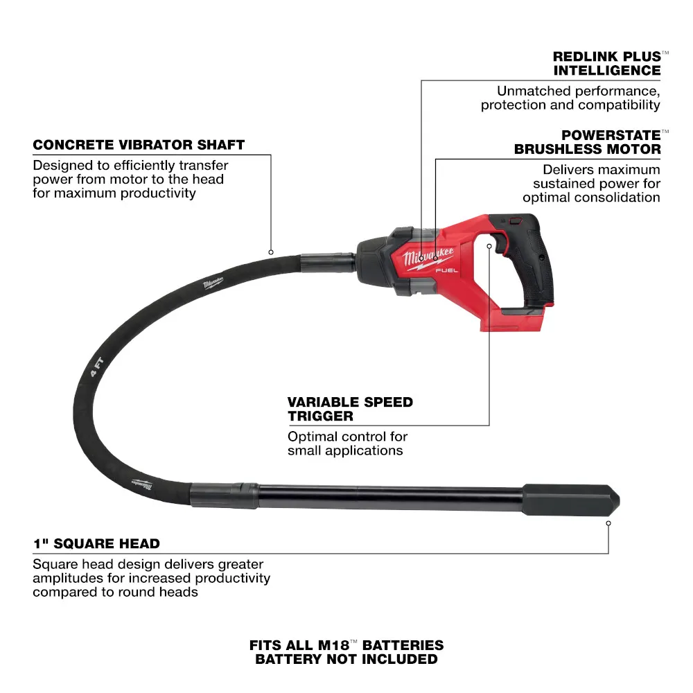 Milwaukee M18 Fuel 4ft Concrete Pencil Vibrator