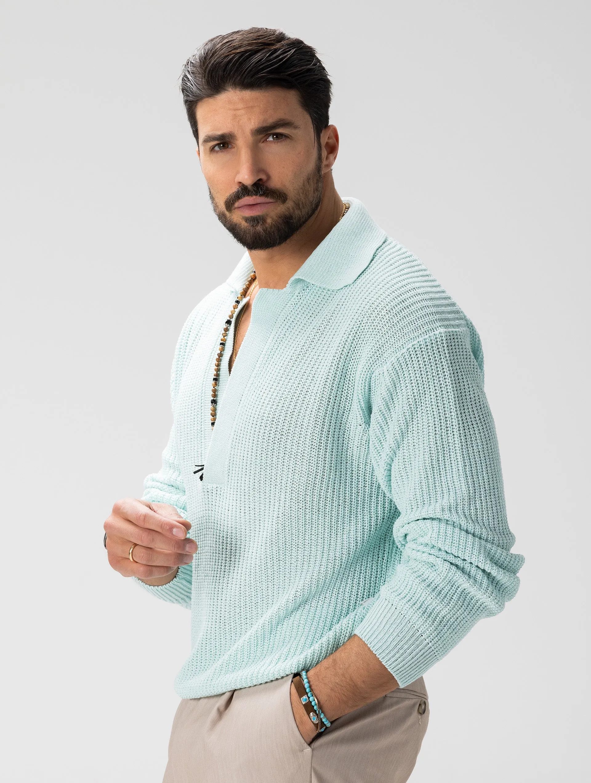 MISAO POLO SWEATER IN LIGHT BLUE