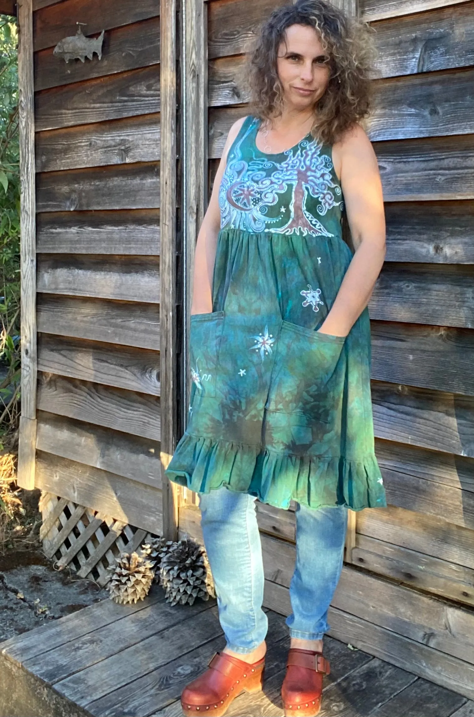 Mist in the Moss Forest - Farmer's Market Pocket Dress - Size Small
