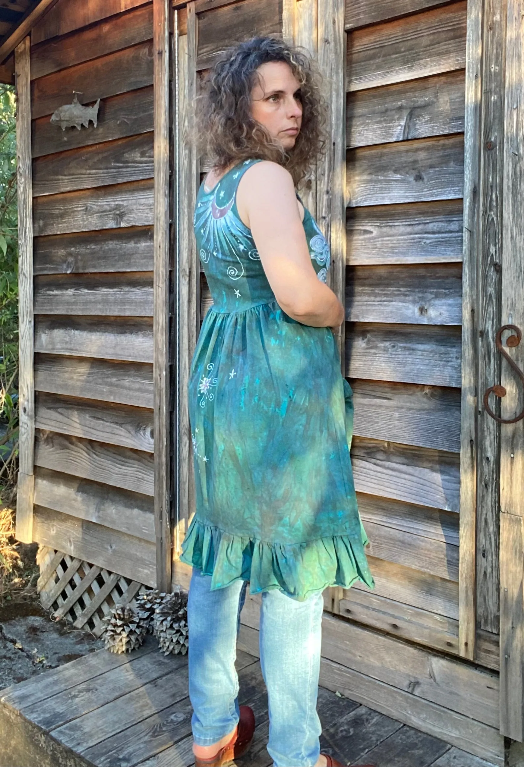 Mist in the Moss Forest - Farmer's Market Pocket Dress - Size Small