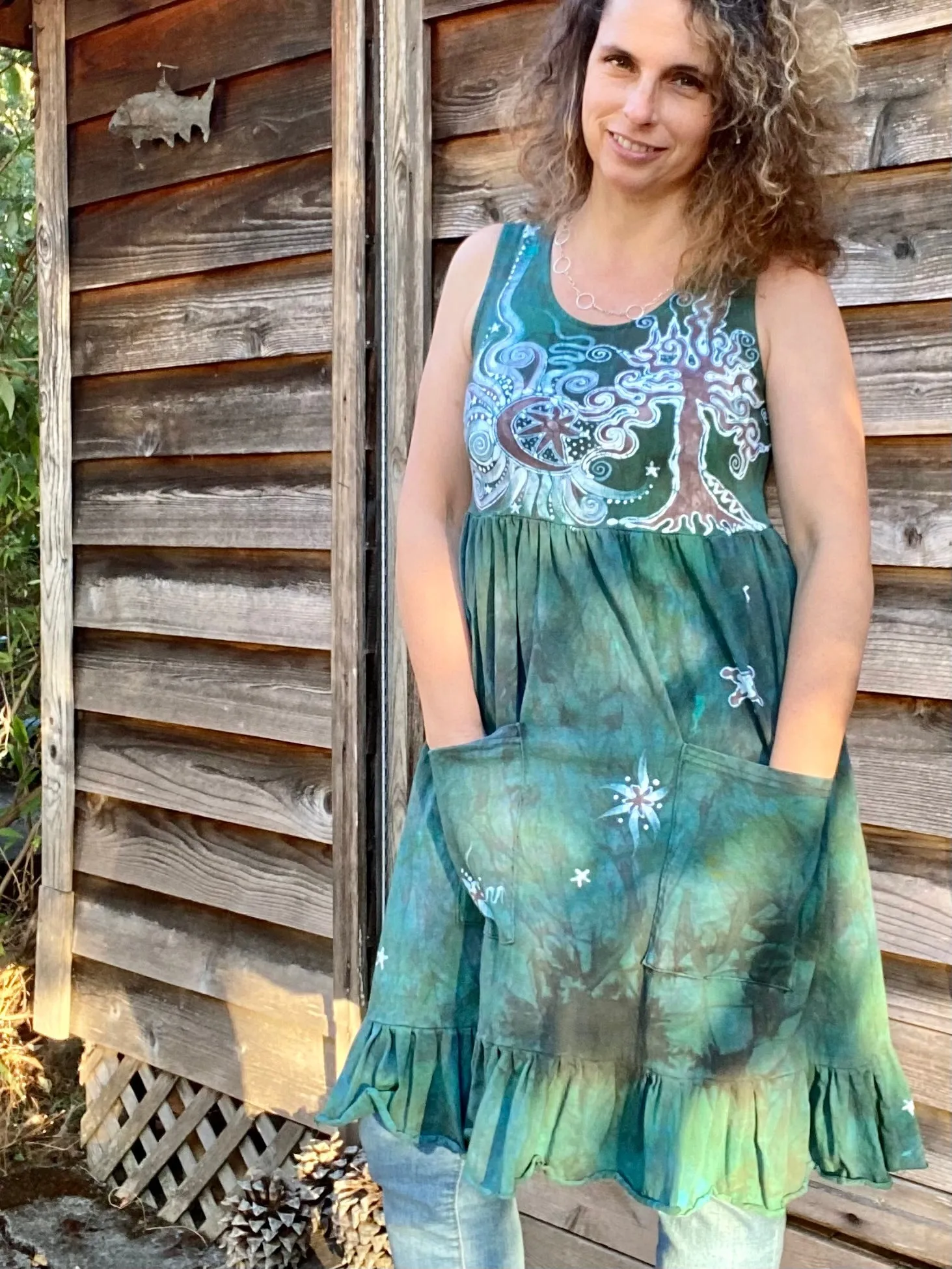 Mist in the Moss Forest - Farmer's Market Pocket Dress - Size Small