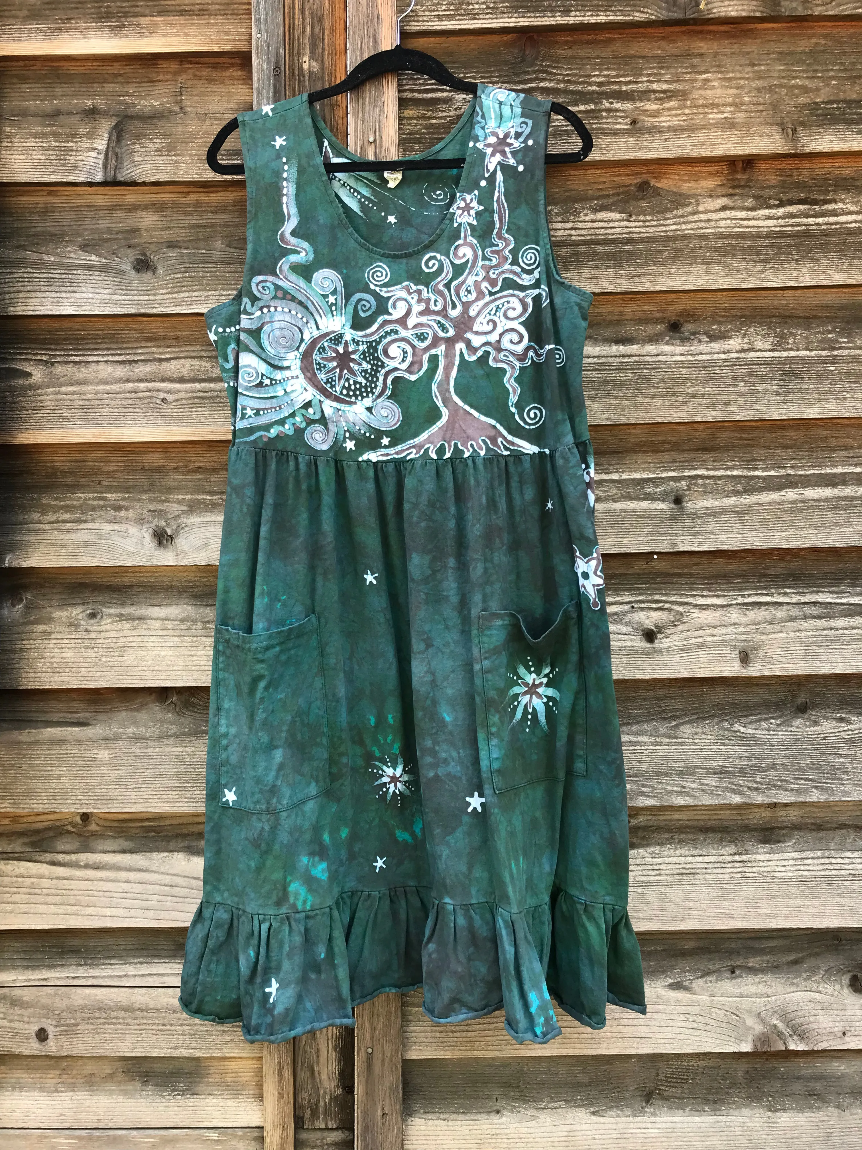 Mist in the Moss Green Forest - Farmer's Market Pocket Dress - Size 2X
