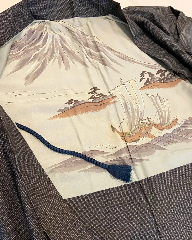 Mount Fuji and the Ship Oshima Tsumugi Haori Kimono Jacket
