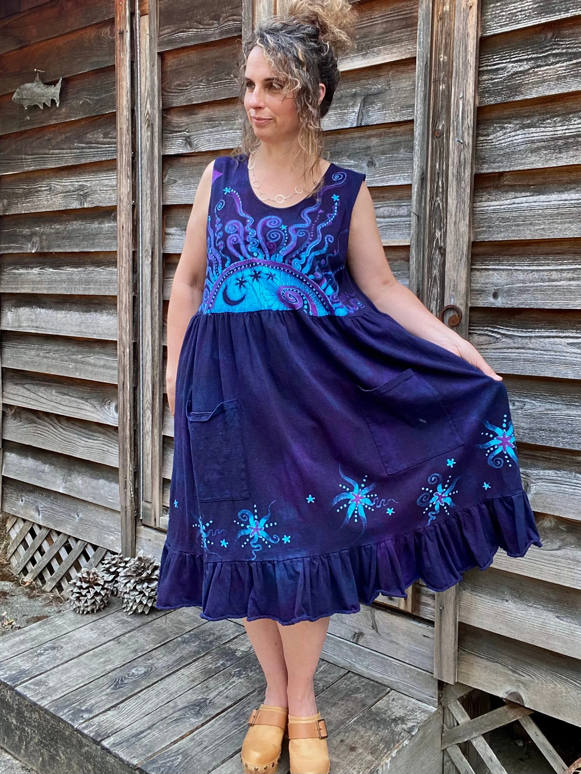 Mystic Moonlight with Turquoise Sunrise - Farmer's Market Pocket Dress - Size 2X