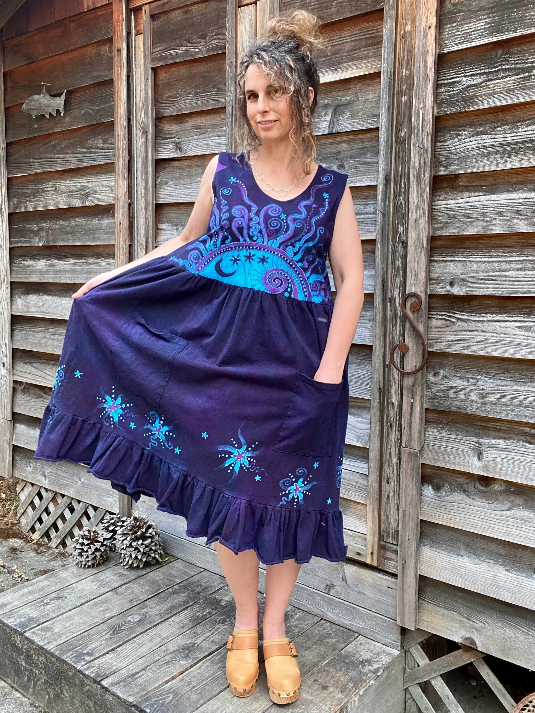 Mystic Moonlight with Turquoise Sunrise - Farmer's Market Pocket Dress - Size 2X