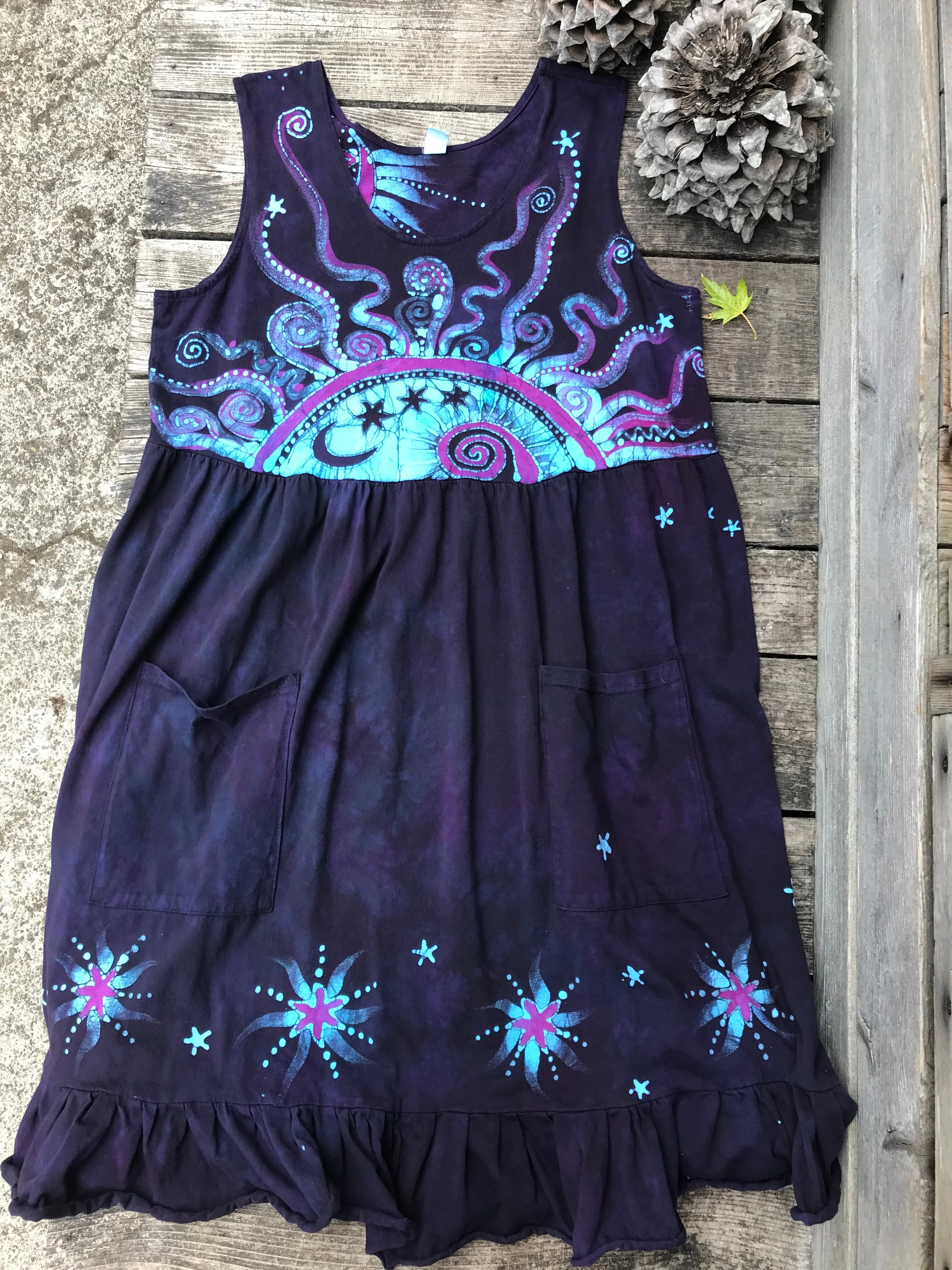 Mystic Moonlight with Turquoise Sunrise - Farmer's Market Pocket Dress - Size 2X