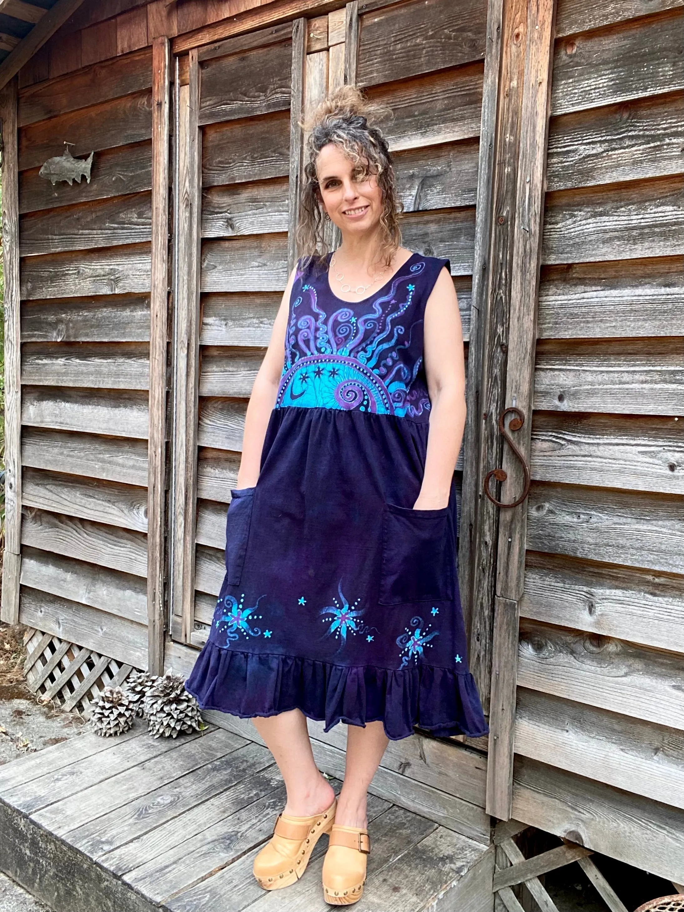 Mystic Moonlight with Turquoise Sunrise - Farmer's Market Pocket Dress - Size 3X