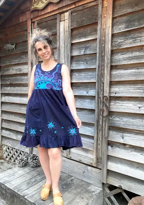 Mystic Moonlight with Turquoise Sunrise - Farmer's Market Pocket Dress - Size Small