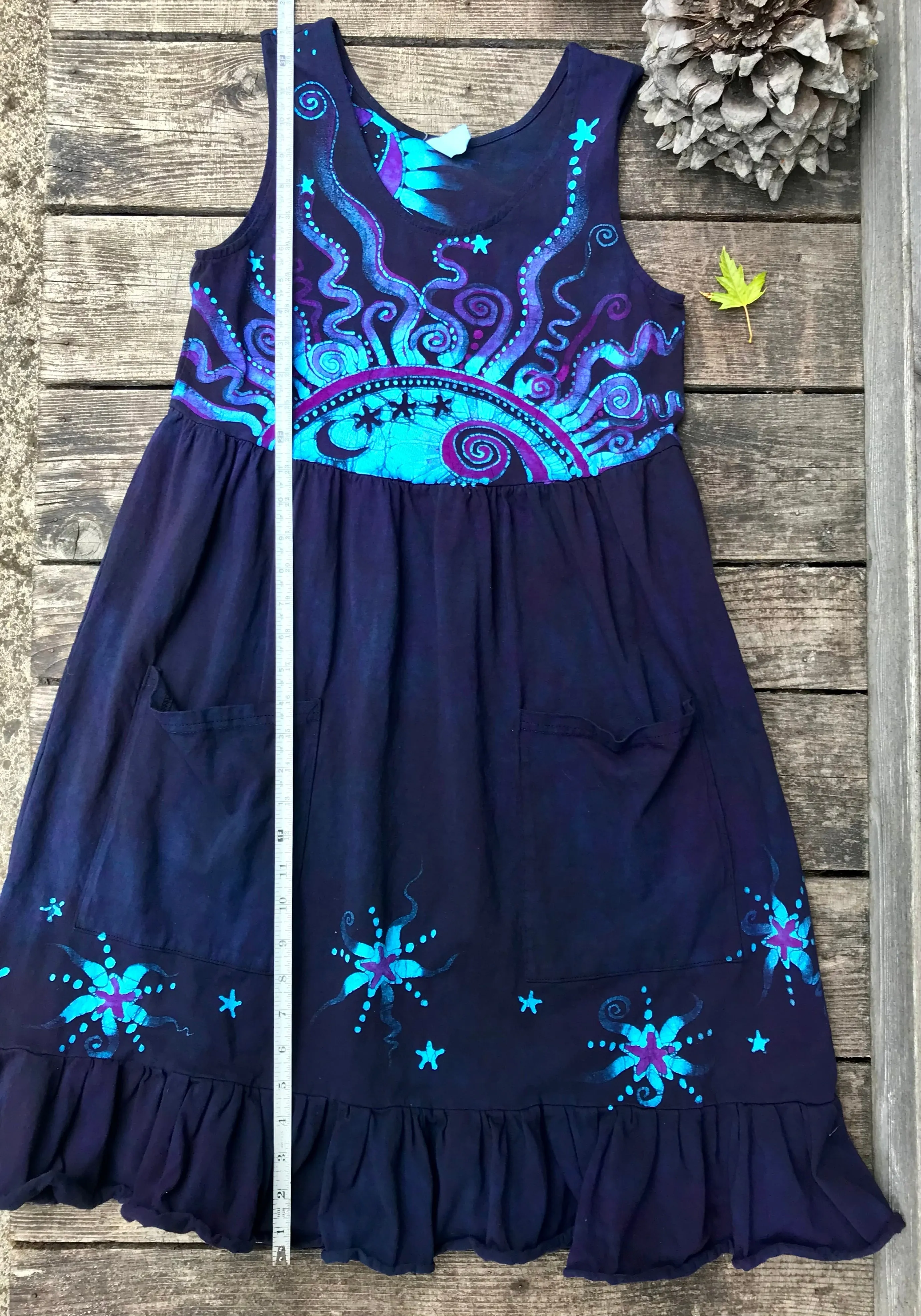 Mystic Moonlight with Turquoise Sunrise - Farmer's Market Pocket Dress - Size Small