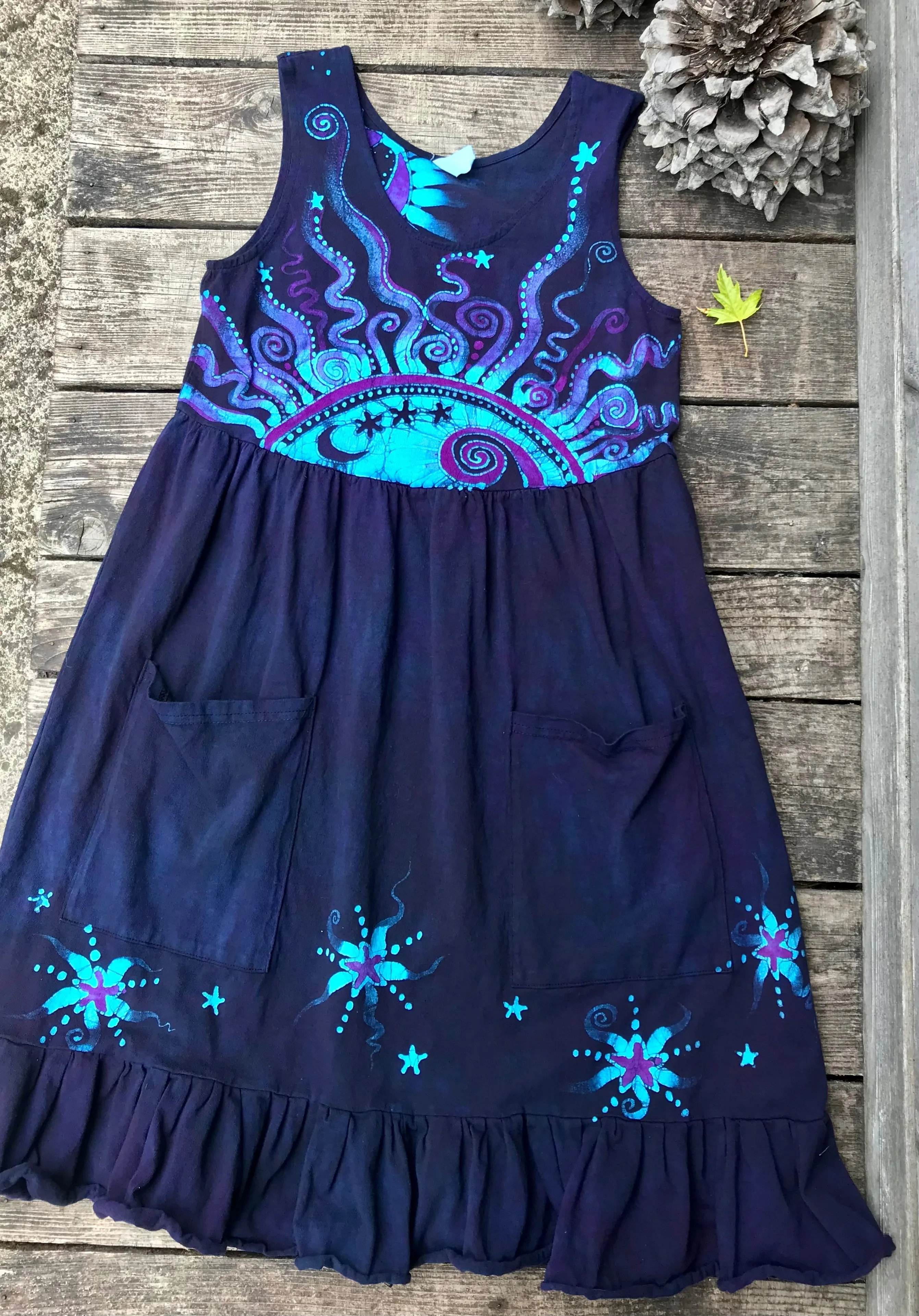 Mystic Moonlight with Turquoise Sunrise - Farmer's Market Pocket Dress - Size Small