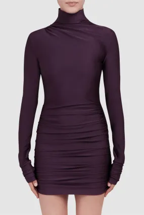 Oleandra Turtleneck Draped Mini Dress Rouge Noir