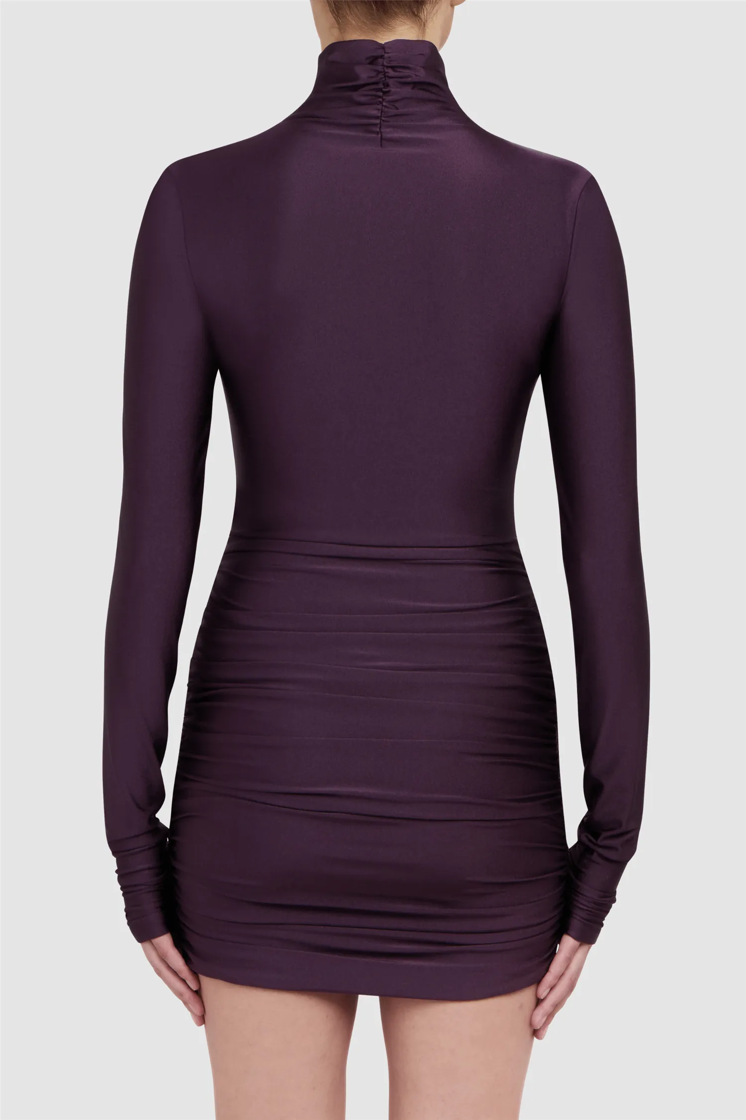Oleandra Turtleneck Draped Mini Dress Rouge Noir