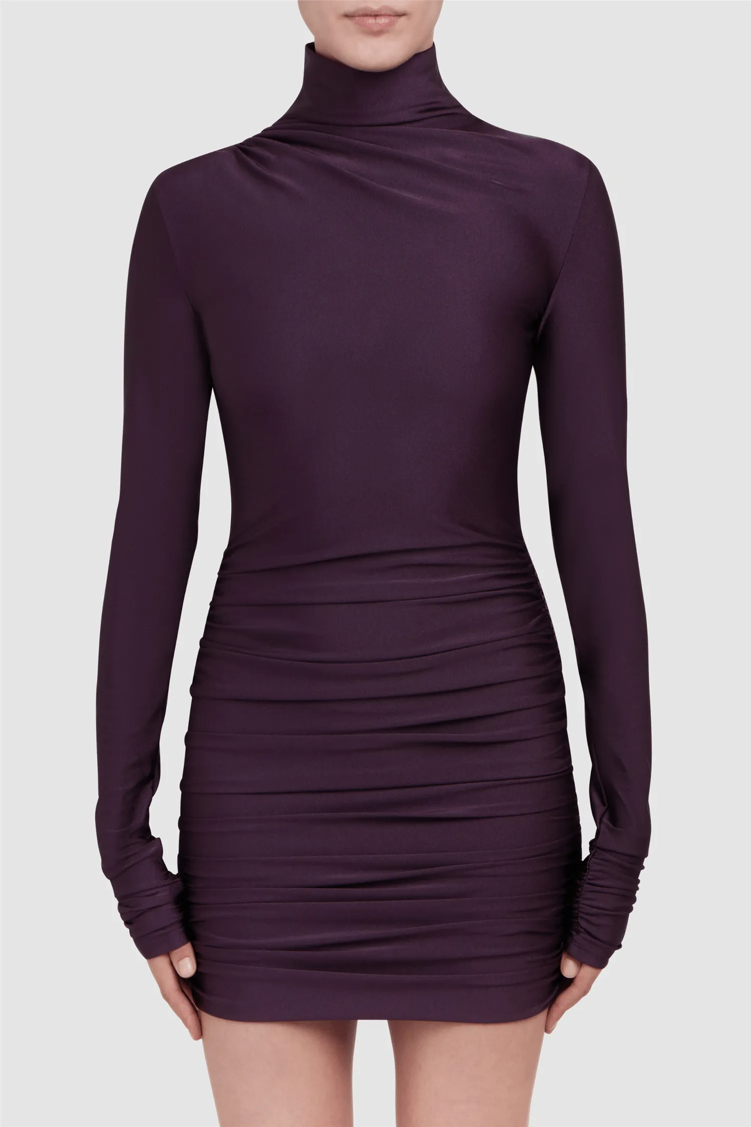 Oleandra Turtleneck Draped Mini Dress Rouge Noir