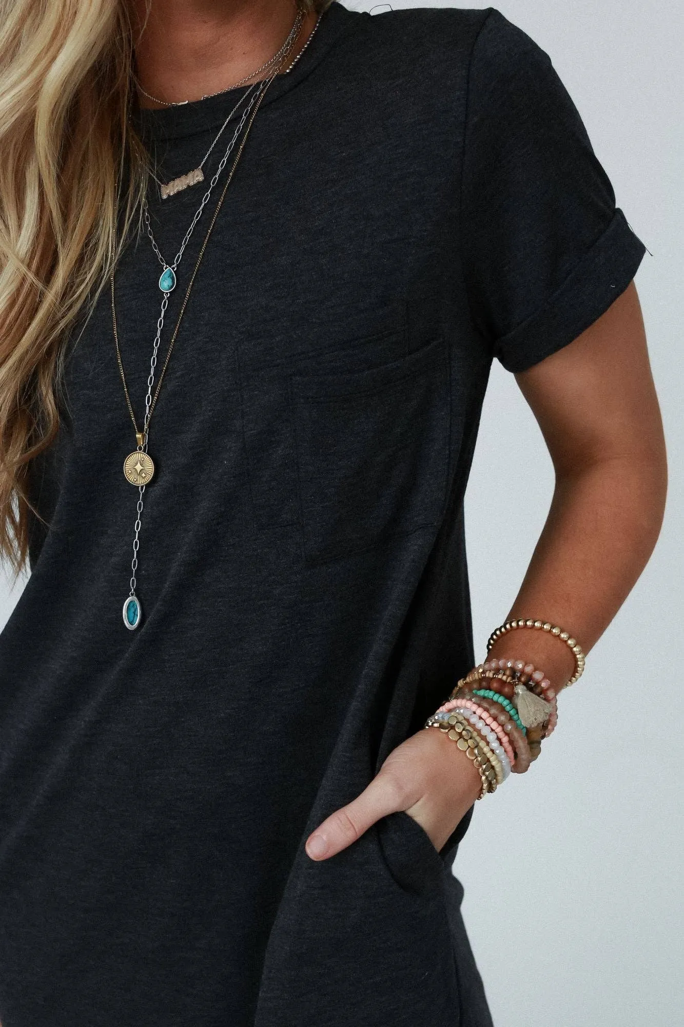 On The Daily Pocket Tee Dress - Charcoal