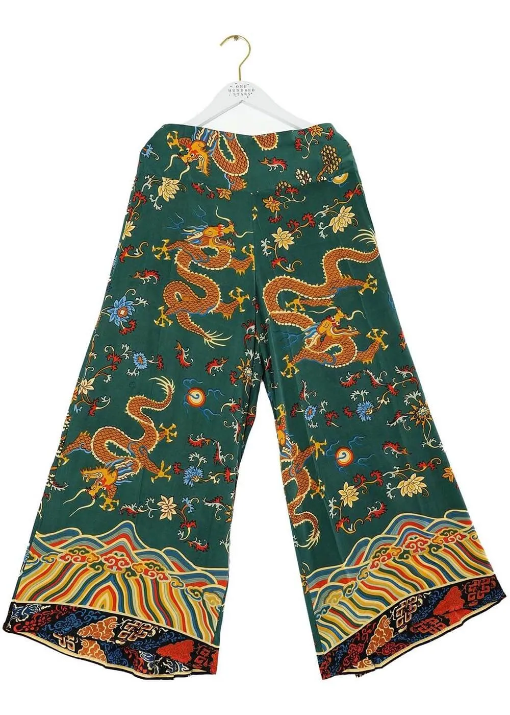 One Hundred Stars Dragon Crepe Palazzo Trousers Green