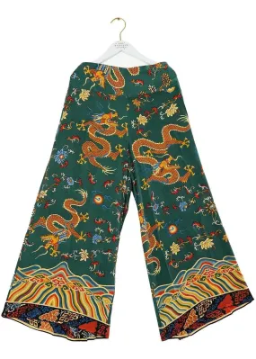 One Hundred Stars Dragon Crepe Palazzo Trousers Green