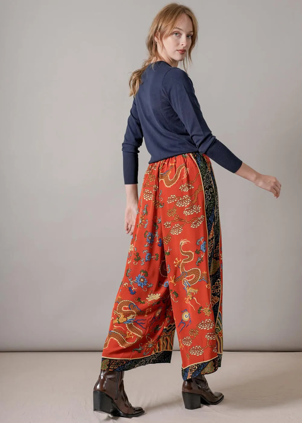 One Hundred Stars Dragon Crepe Palazzo Trousers Rust