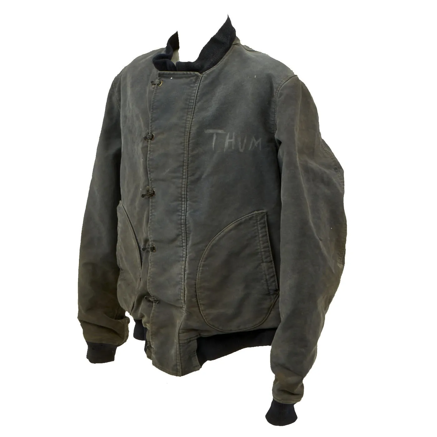 Original U.S. Navy WWII 2nd Pattern Hook Front Blue Deck Jacket - LARGE SIZE - Circa 1943