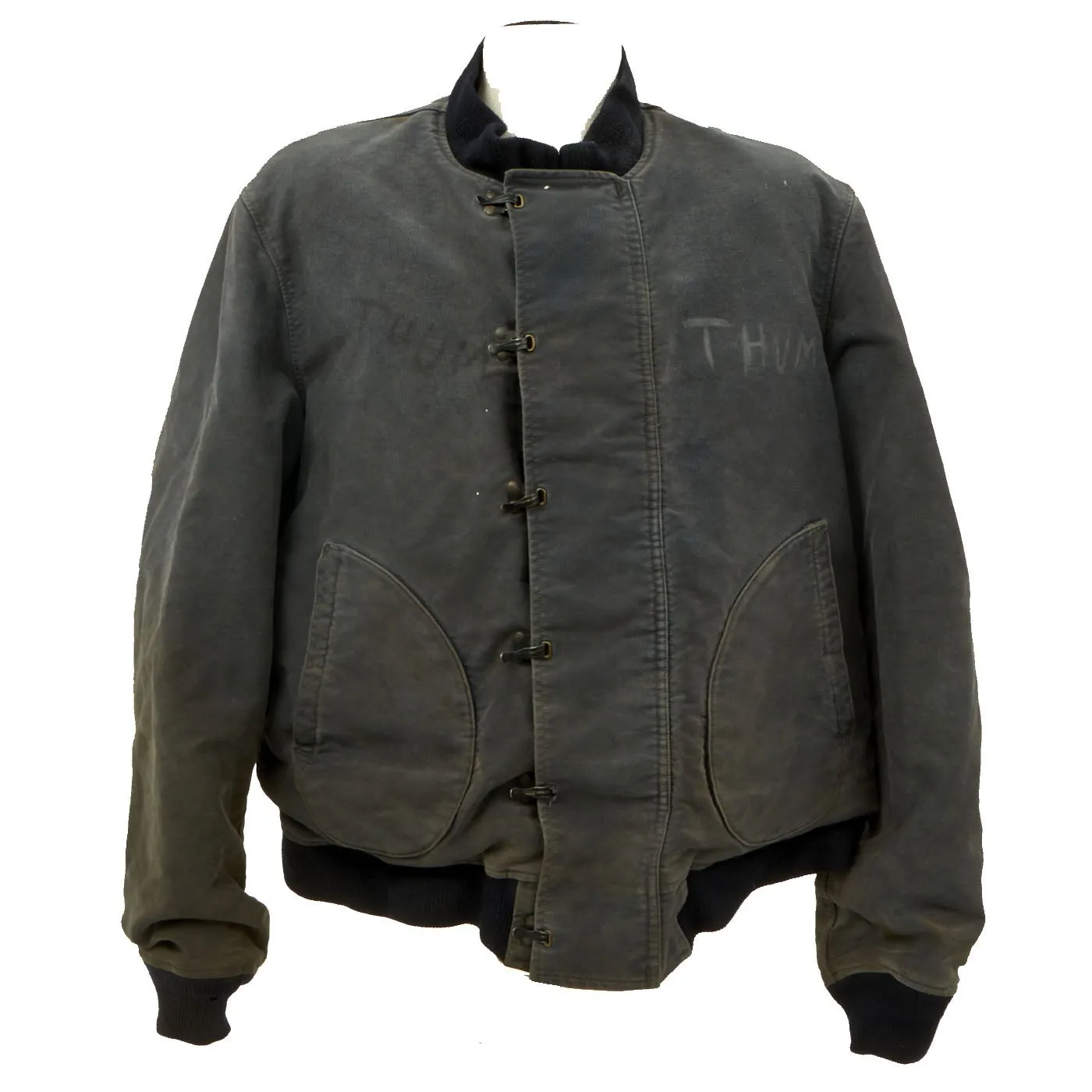 Original U.S. Navy WWII 2nd Pattern Hook Front Blue Deck Jacket - LARGE SIZE - Circa 1943