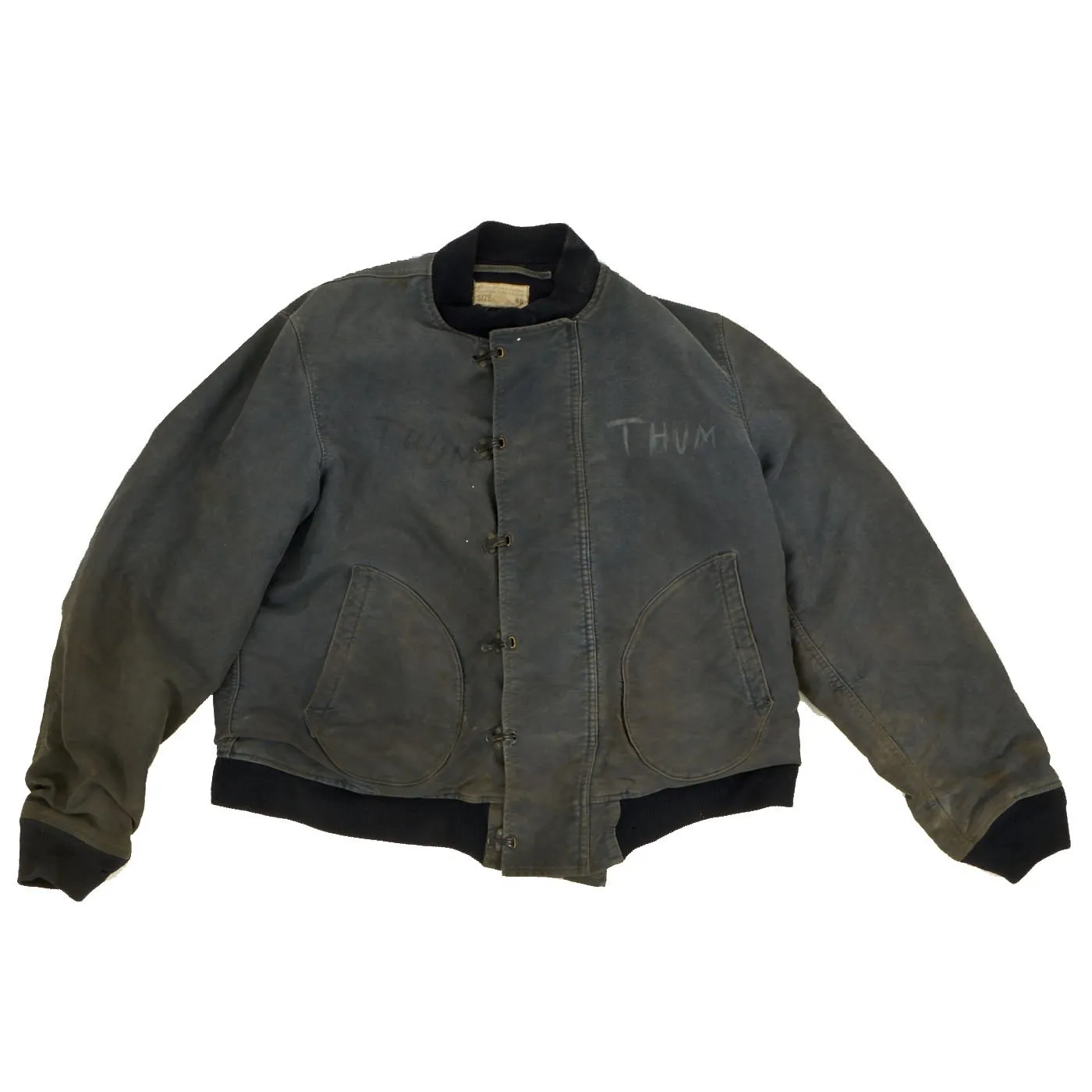 Original U.S. Navy WWII 2nd Pattern Hook Front Blue Deck Jacket - LARGE SIZE - Circa 1943