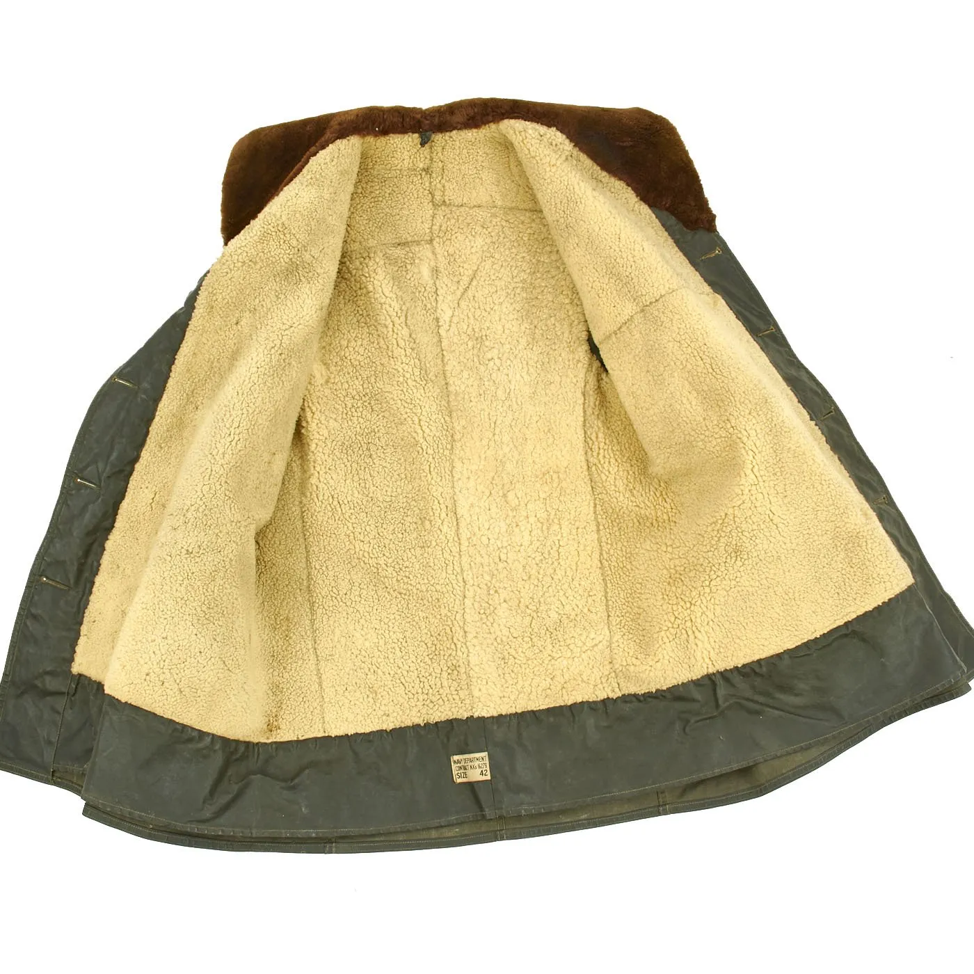 Original U.S. WWII USN Rubberized Shearling Deck Coat Navy Contract NXs 16279 - Size 42