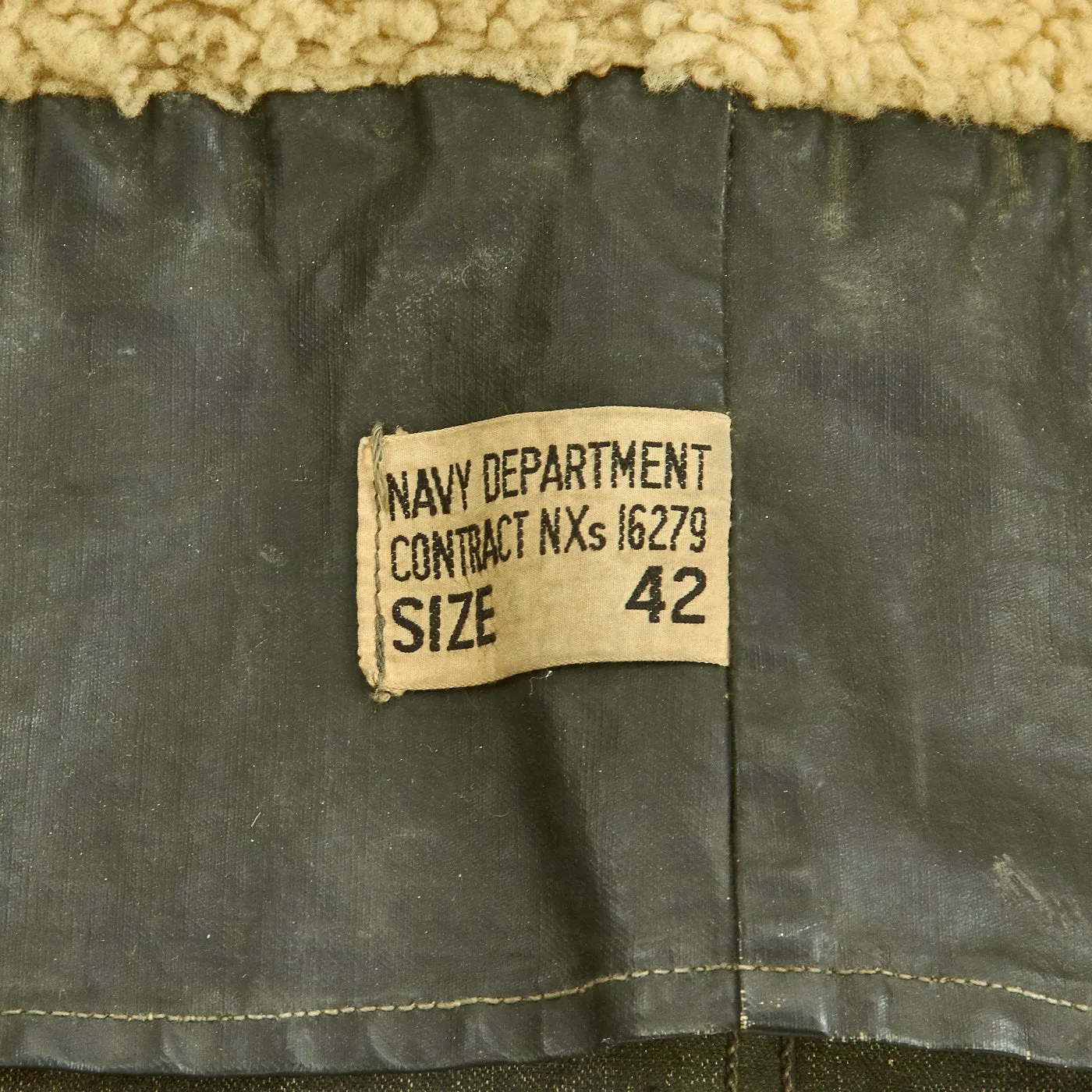 Original U.S. WWII USN Rubberized Shearling Deck Coat Navy Contract NXs 16279 - Size 42