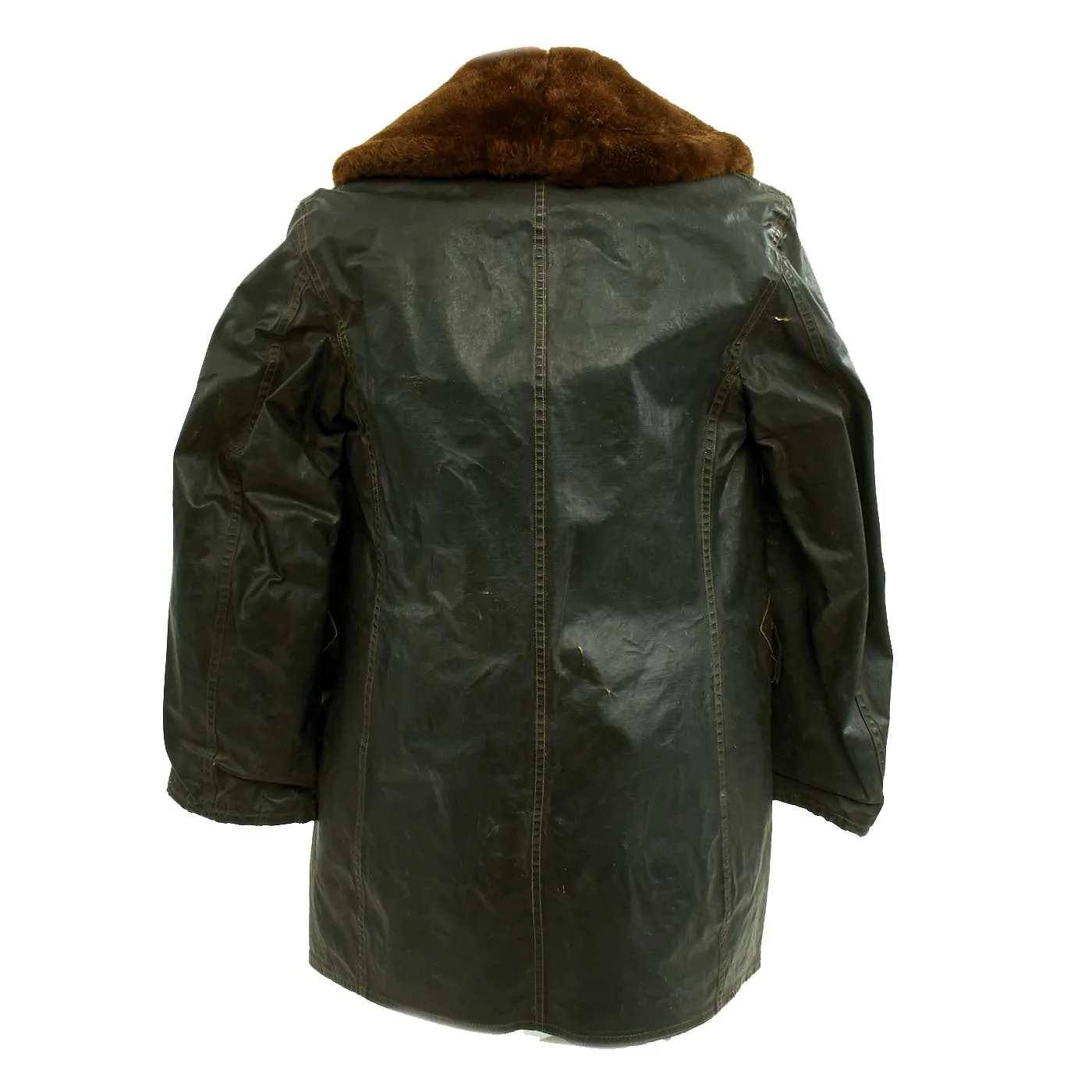 Original U.S. WWII USN Rubberized Shearling Deck Coat Navy Contract NXs 16279 - Size 42