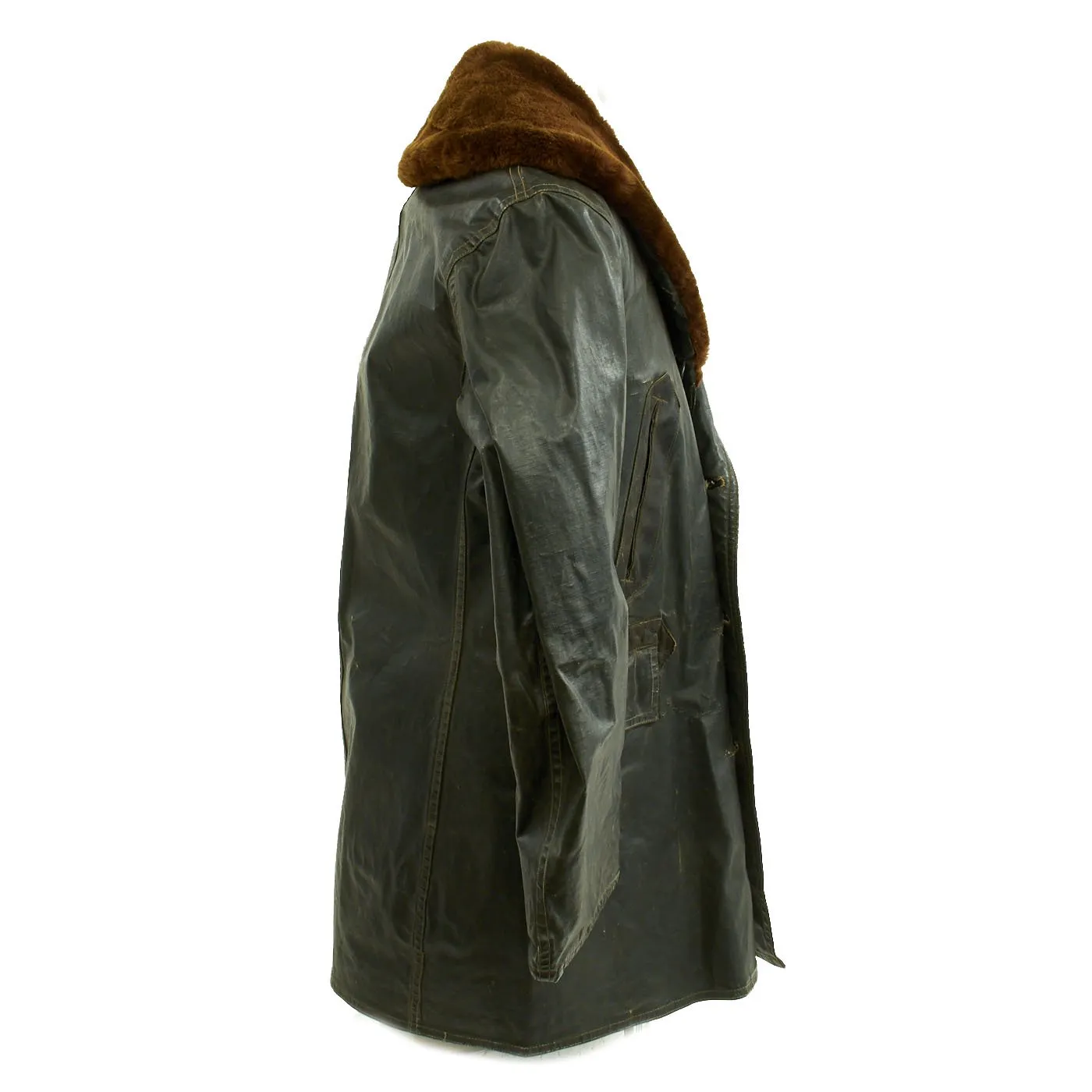 Original U.S. WWII USN Rubberized Shearling Deck Coat Navy Contract NXs 16279 - Size 42