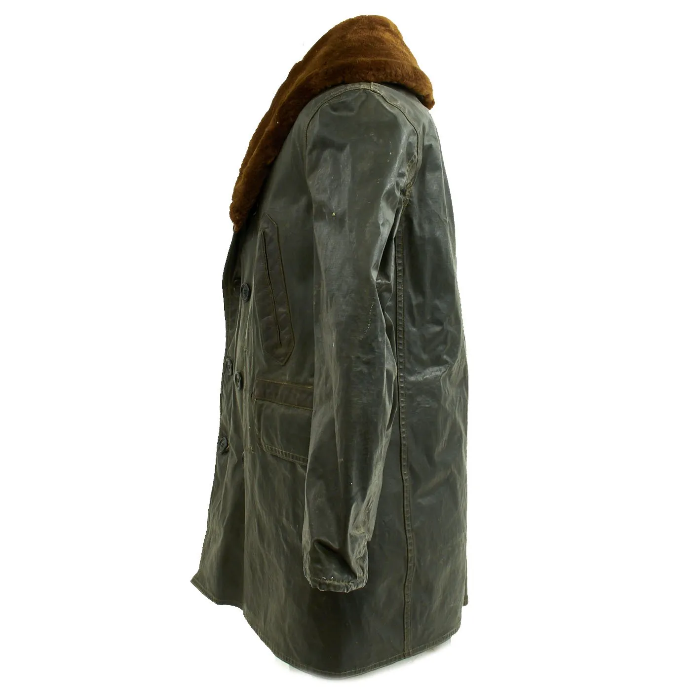 Original U.S. WWII USN Rubberized Shearling Deck Coat Navy Contract NXs 16279 - Size 42