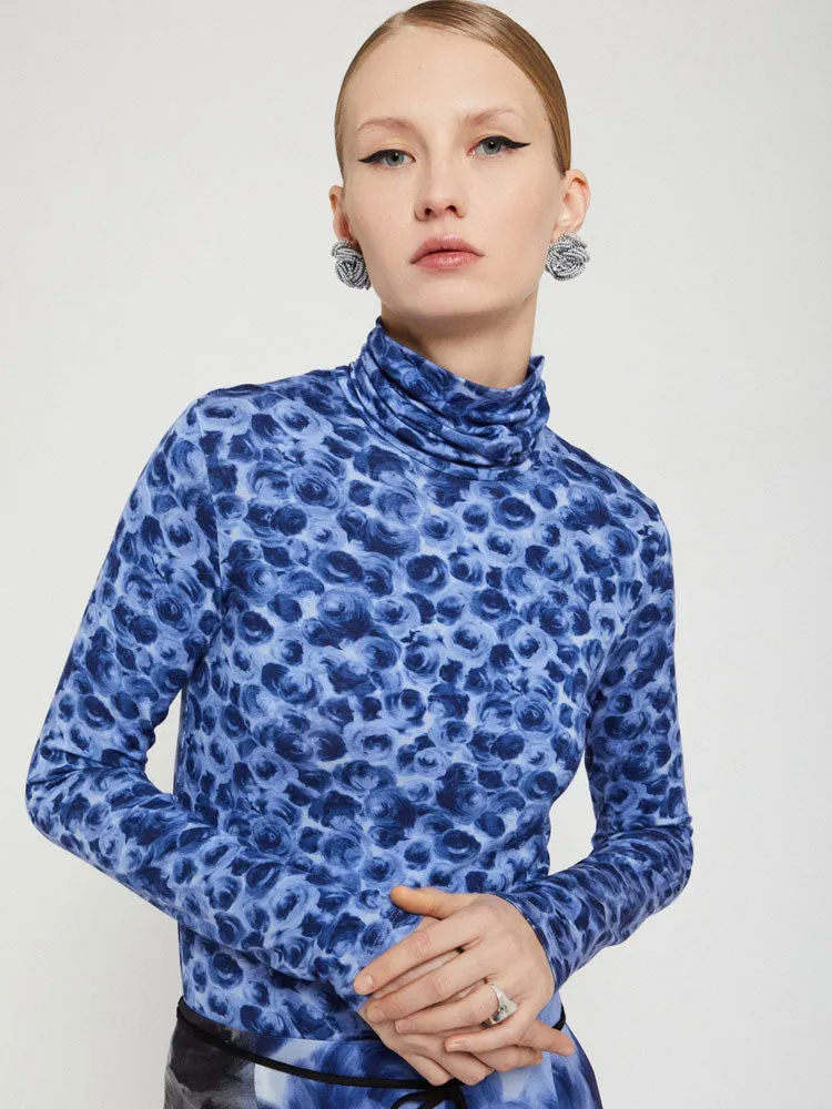 Ottod'Ame Printed Turtleneck Top Blue