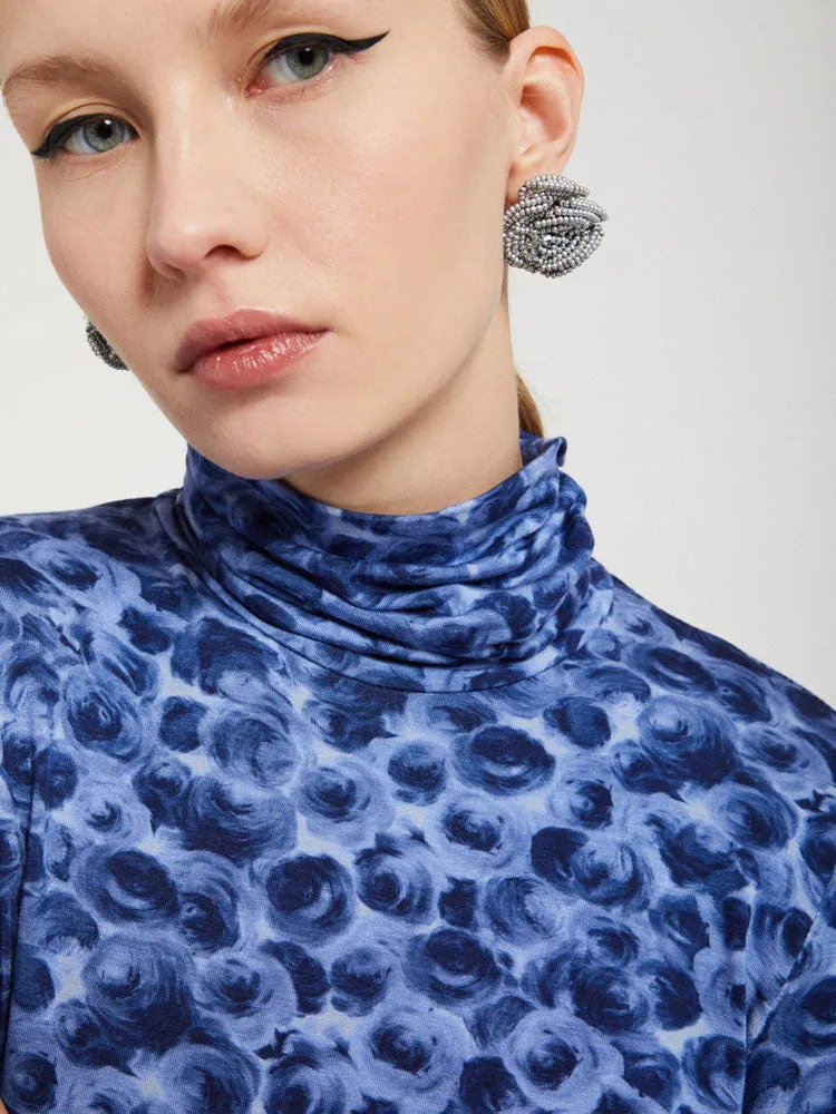 Ottod'Ame Printed Turtleneck Top Blue