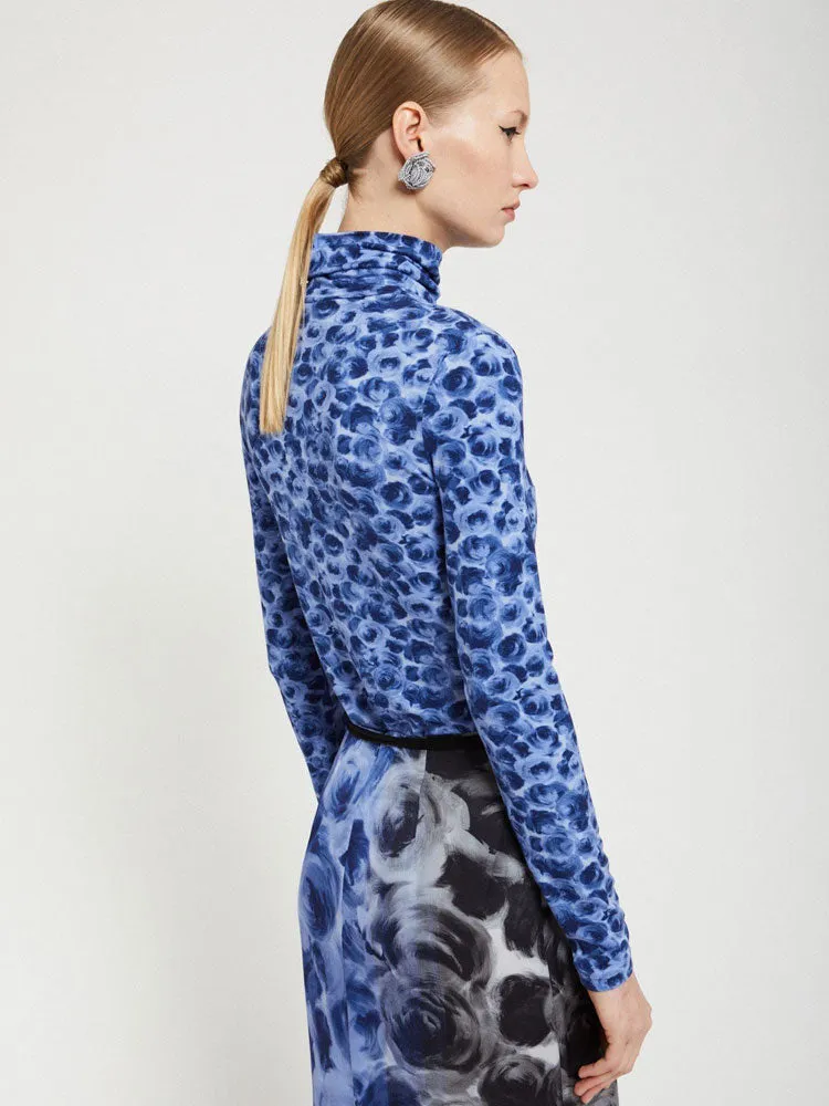 Ottod'Ame Printed Turtleneck Top Blue