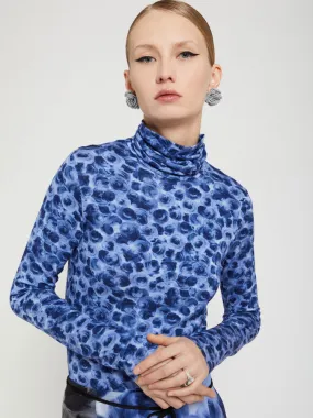 Ottod'Ame Printed Turtleneck Top Blue