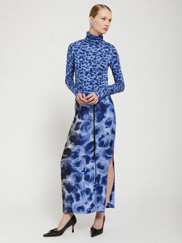 Ottod'Ame Printed Turtleneck Top Blue