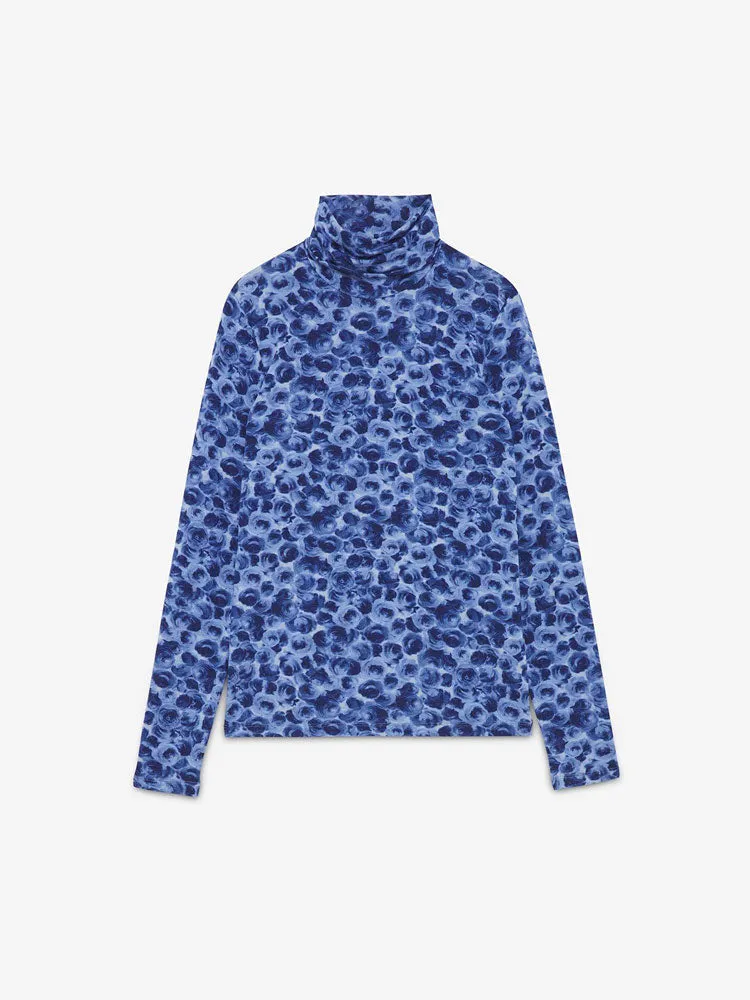 Ottod'Ame Printed Turtleneck Top Blue