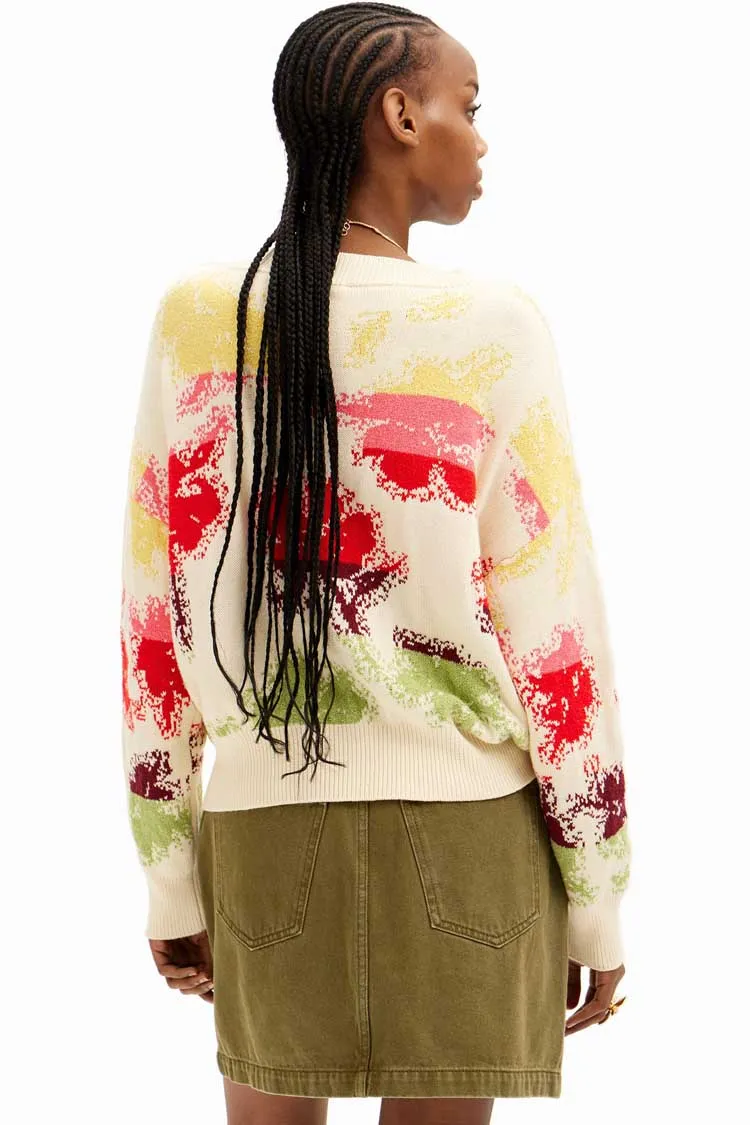 Oversize Floral V-neck Sweater