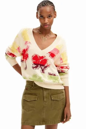Oversize Floral V-neck Sweater