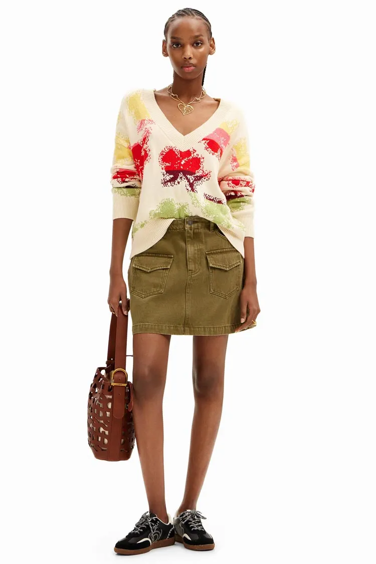 Oversize Floral V-neck Sweater