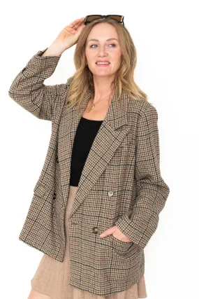 Oversized Wool Blend Jacket - Brown