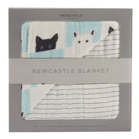 Peek-A-Boo Cats and Pencil Stripe Bamboo Muslin Newcastle Blanket