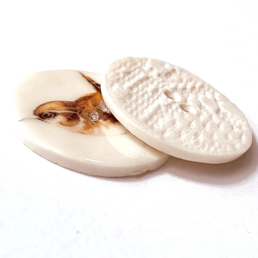 Porcelain Wren Button 1-1/8" 2-hole, Handmade
