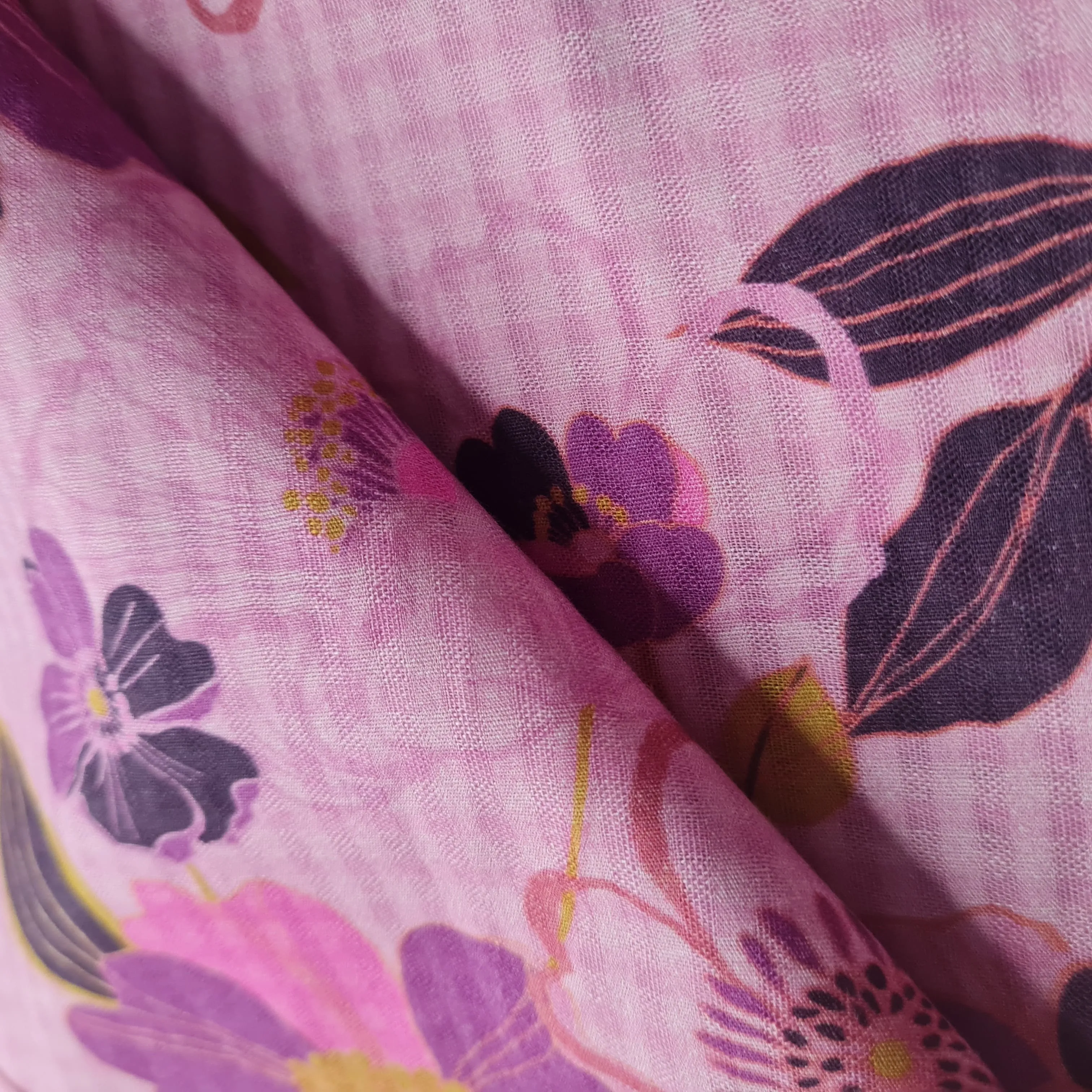 Premium Purple Floral Print Cotton Checks Fabric