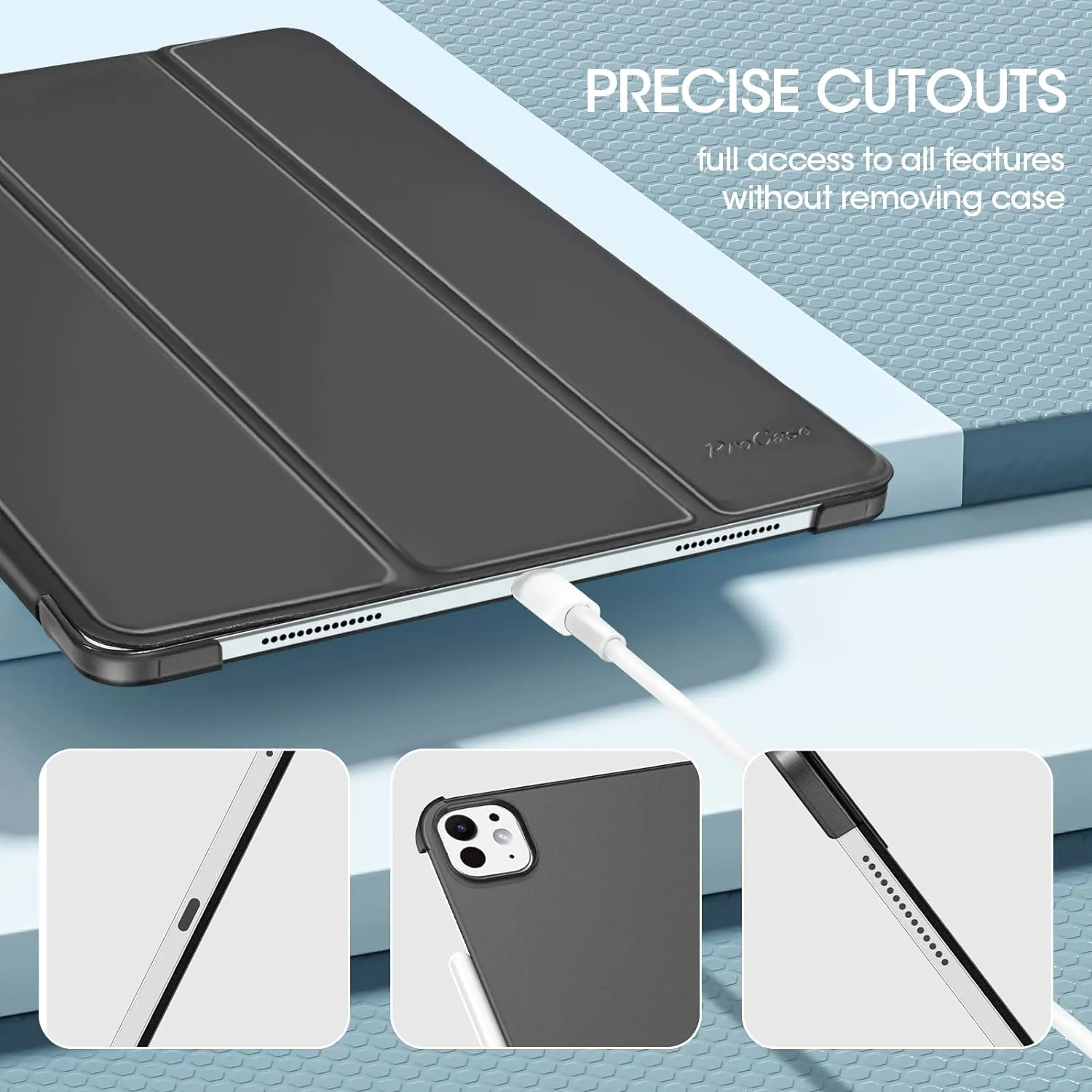ProCase for iPad Pro 13 Inch Case 2024 (M4/7th Gen), iPad M4 13 Case Smart Folio iPad Pro 13 Case, Slim Stand Translucent Hard Shell Back 13-inch 2024 iPad Pro Case, Auto Sleep/Wake