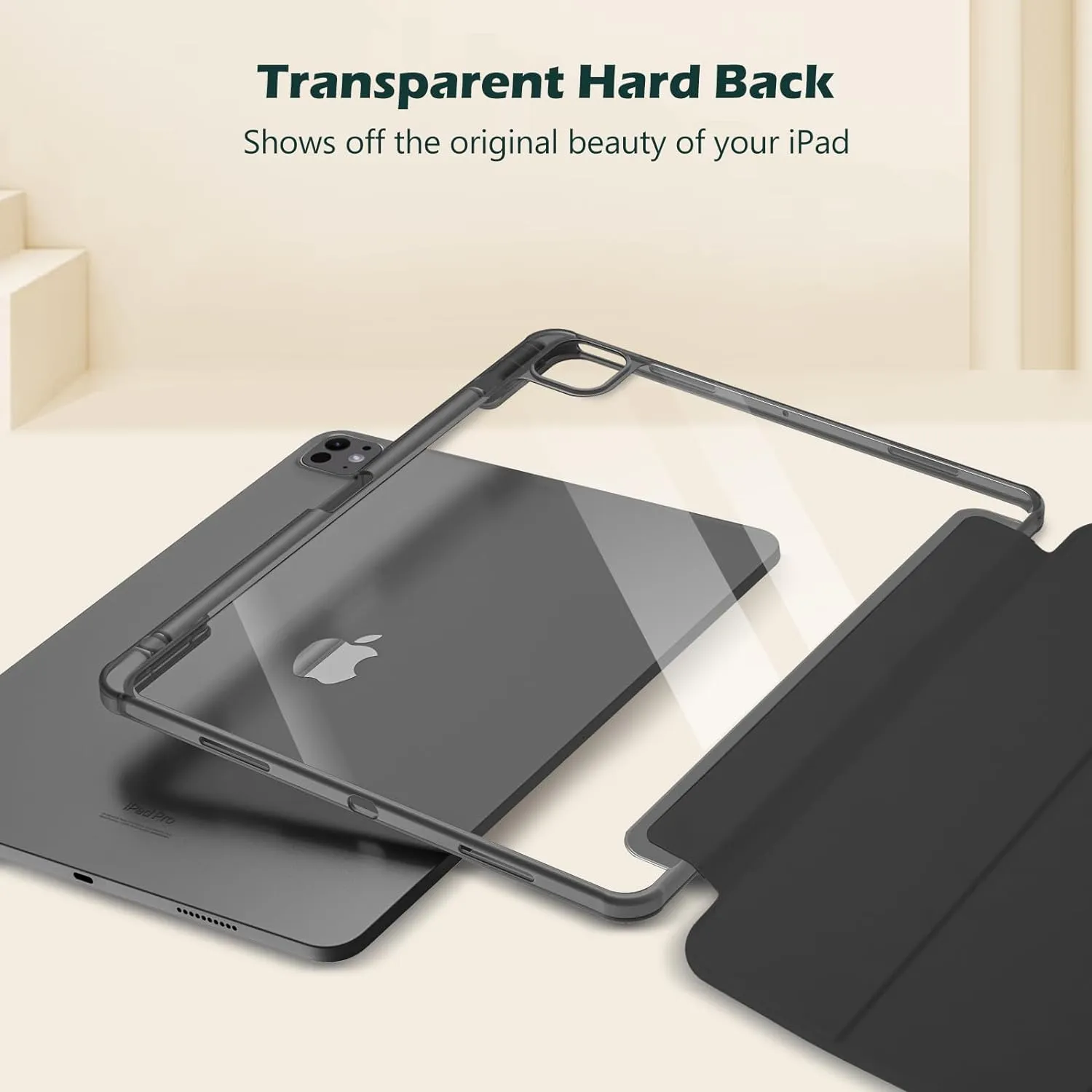 ProCase Smart Case for iPad Pro 11 Inch 2024 M4 with Pencil Holder, Clear Back Slim Tri-fold Folio Stand Shell Tablet Cover for iPad Pro 11” 2024 5th Generation