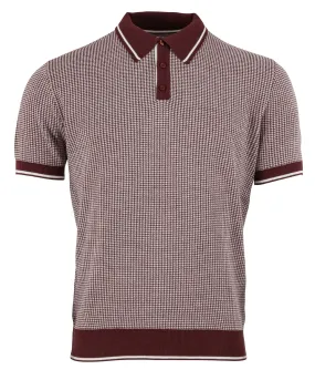 Relco Mens Burgundy/ Off White Retro Jacquard Dogtooth Knitted Polo Shirts
