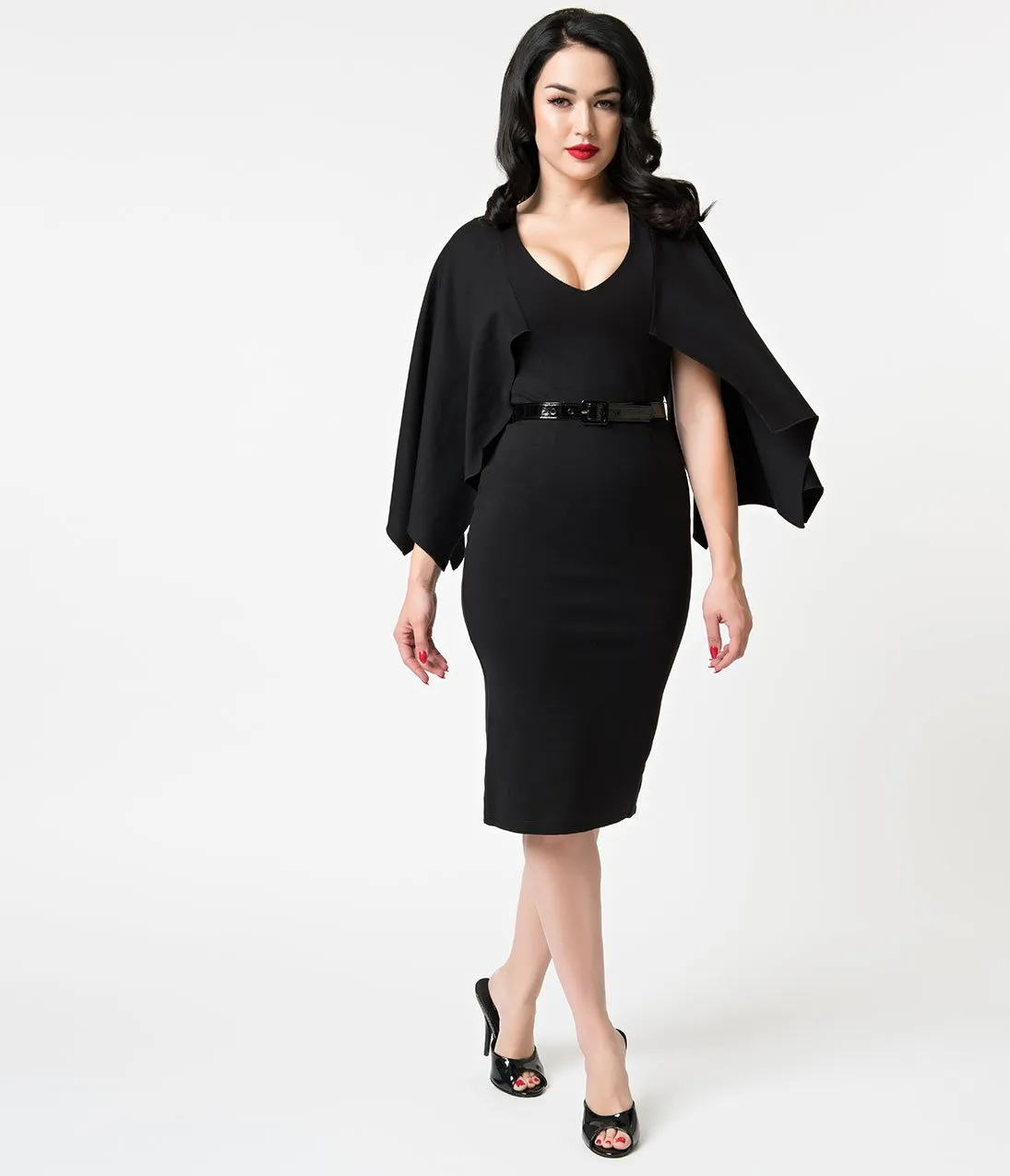 Retrolicious Black Sleeved Creature Of The Night Wiggle Dress