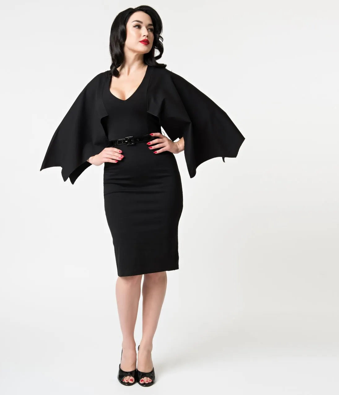 Retrolicious Black Sleeved Creature Of The Night Wiggle Dress