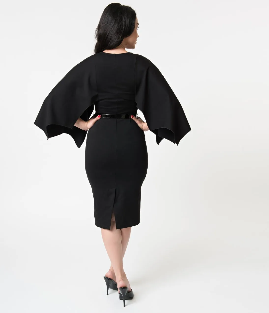 Retrolicious Black Sleeved Creature Of The Night Wiggle Dress